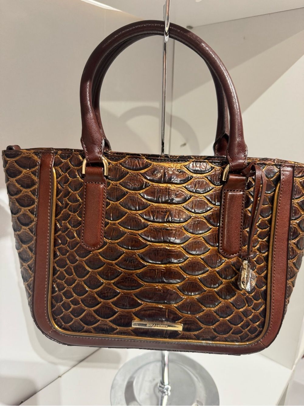 Brahmin small Ashley Brown Textured Satchel with Gold Accents